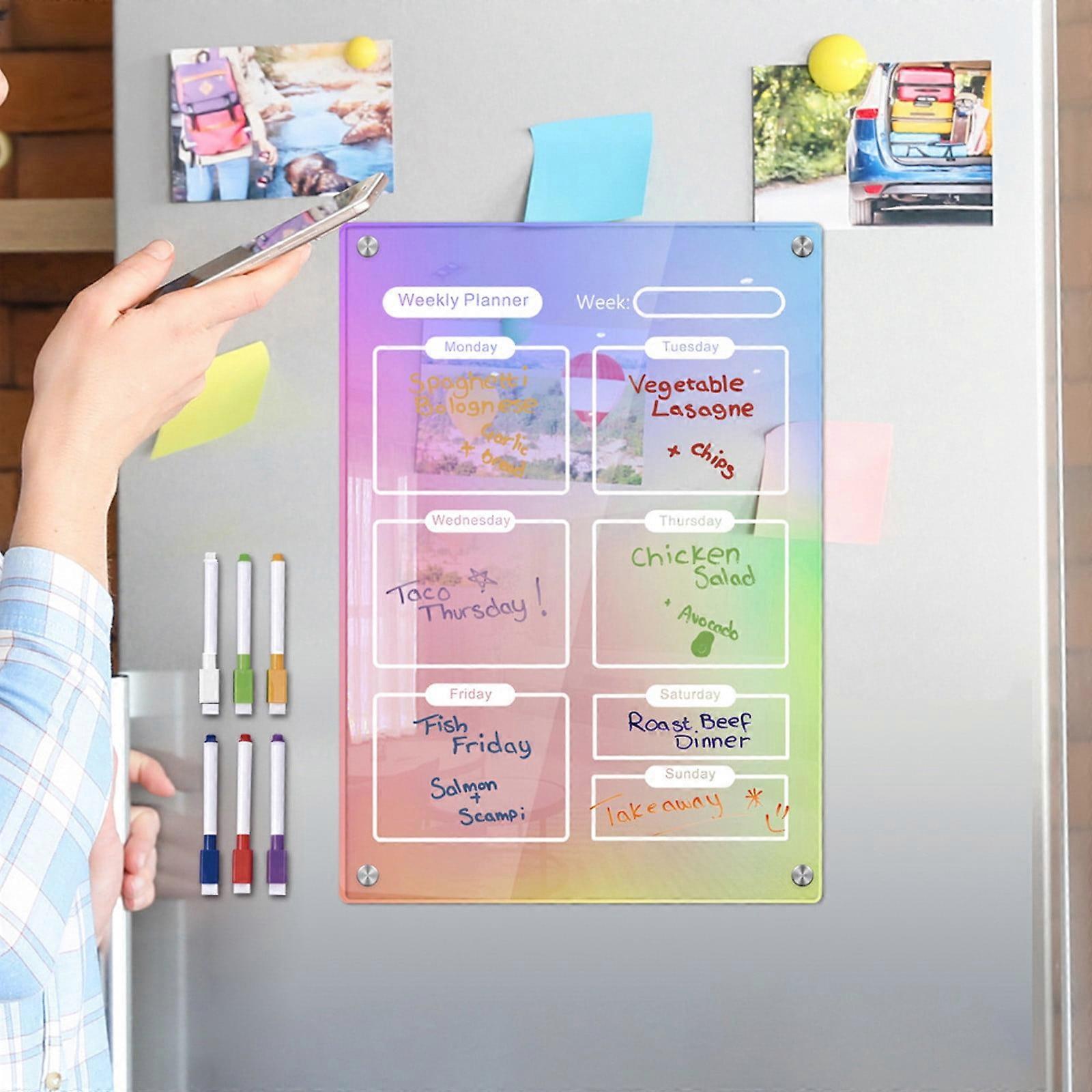 YiFudd Colored Acrylic Week Plan Memo Message Board With Erasable Refrigerator Sticker