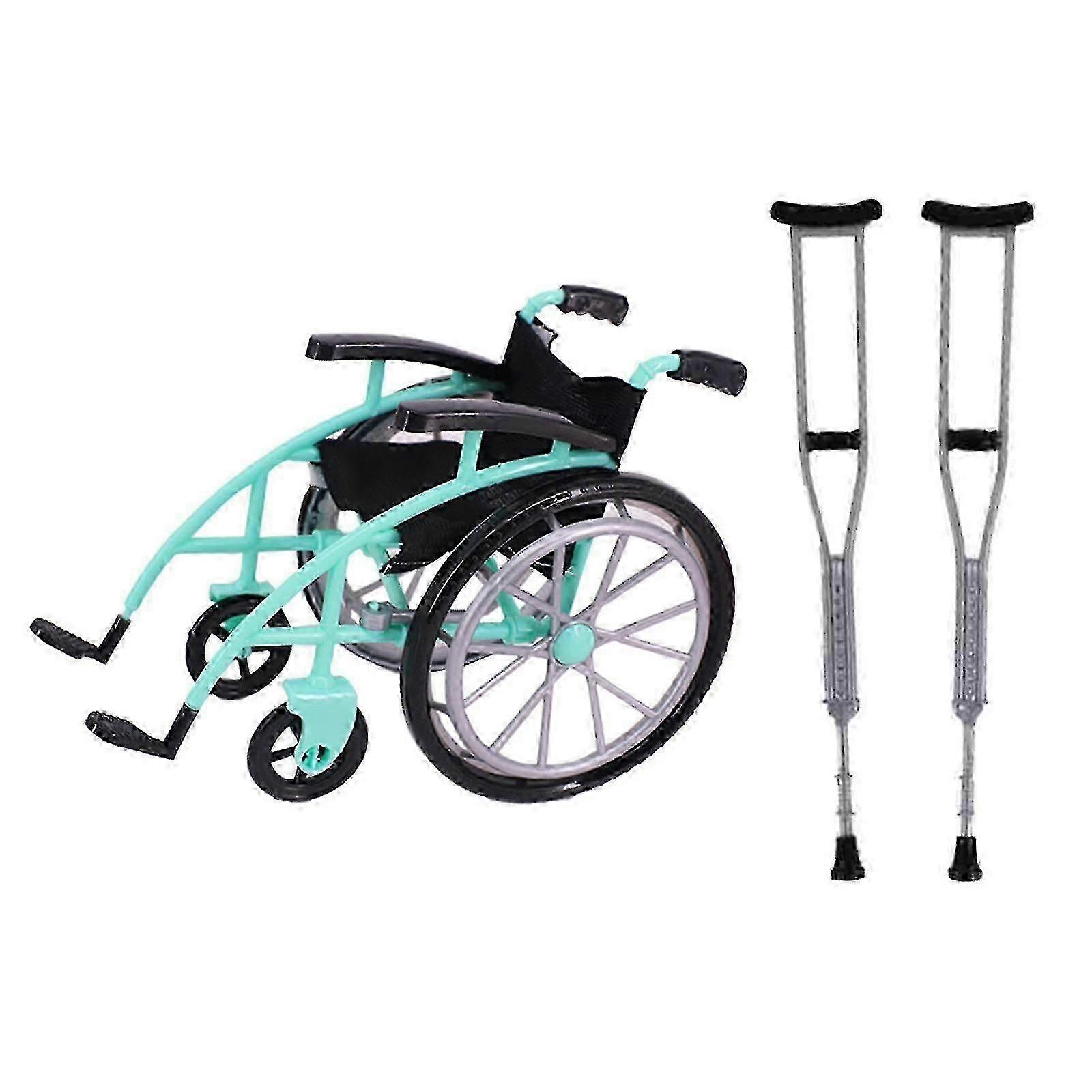 Miniature wheelchair for dolls 30cm with crutches set red playset