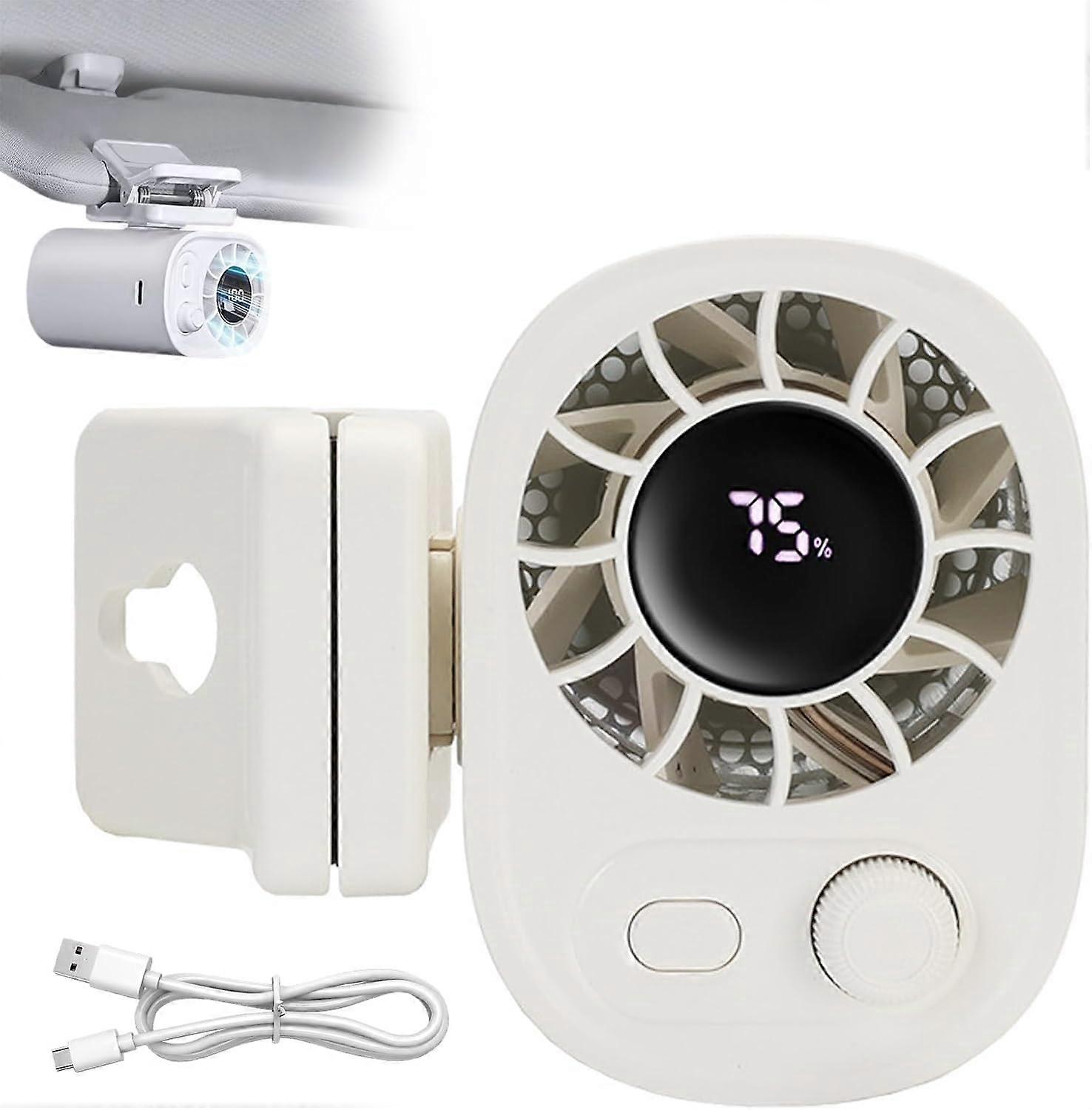 Portable Clip On Fan with LED Display, USB Rechargeable, 360° Rotation, 100 Speeds, 1800mAh Battery for Car and  Cooling (White)