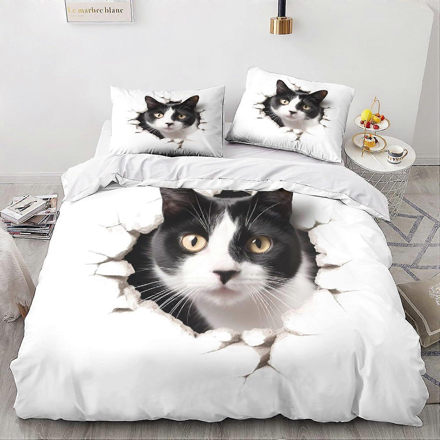 LikeEj 3D impresso bonito gatinho gato capa edredom com fronhas animal roupa de cama conjunto com zíper fechamento macio de microfibra colcha capa King