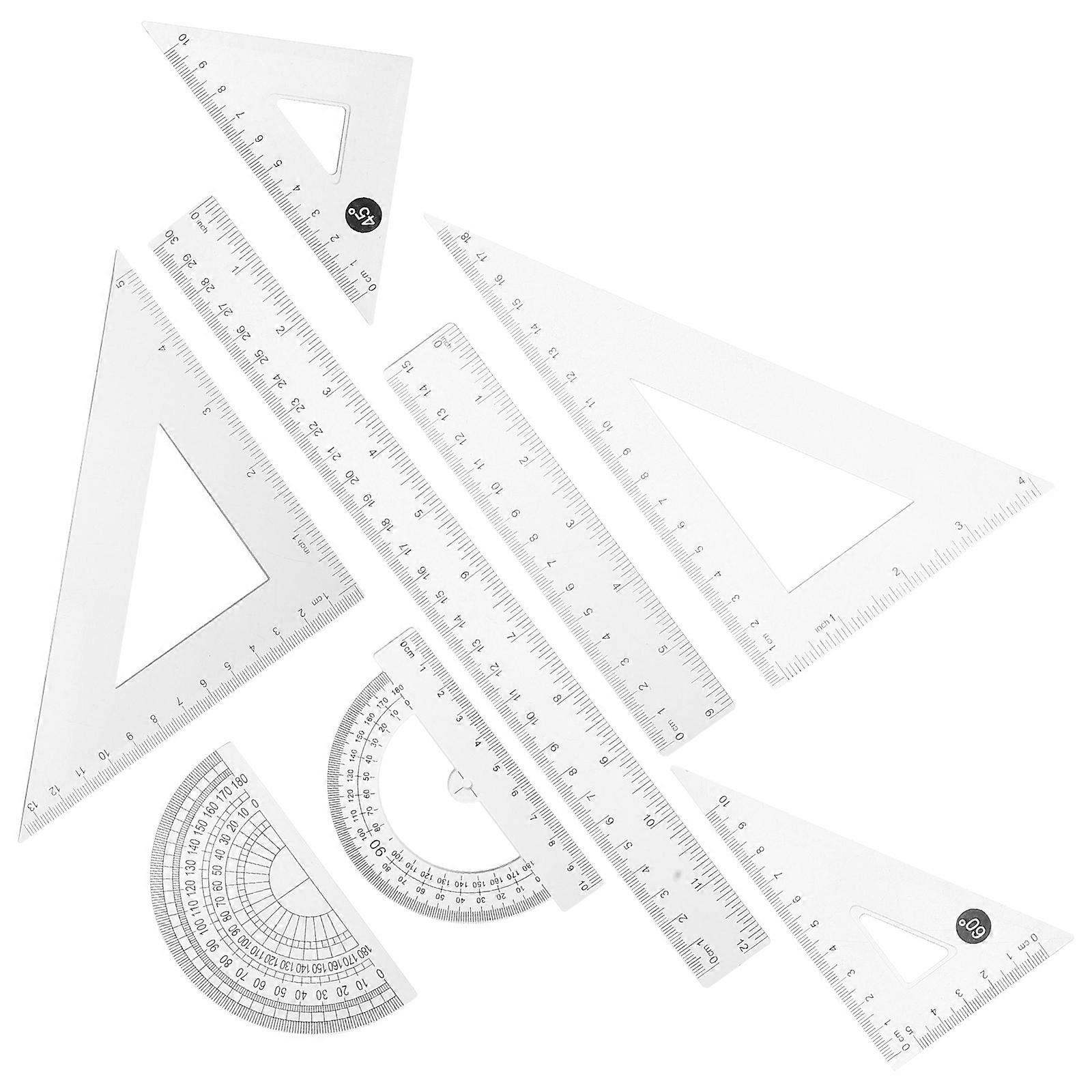 Multifunctional Geometry Math Tools For Students Including Measuring Protractor Straight Ruler And Triangle Rulers 8Pcs Easy Storage