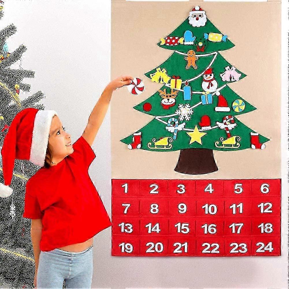 Felt Christmas Tree Advent Calendars For Kids, 24 Day Countdown To Christmas Calendar Advent With Pockets Xmas Gifts f54
