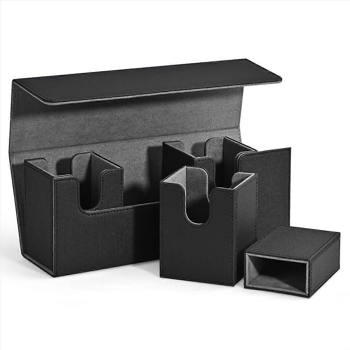 Card Storage Box with Dice Tray, Magnetic Card Organizer Black