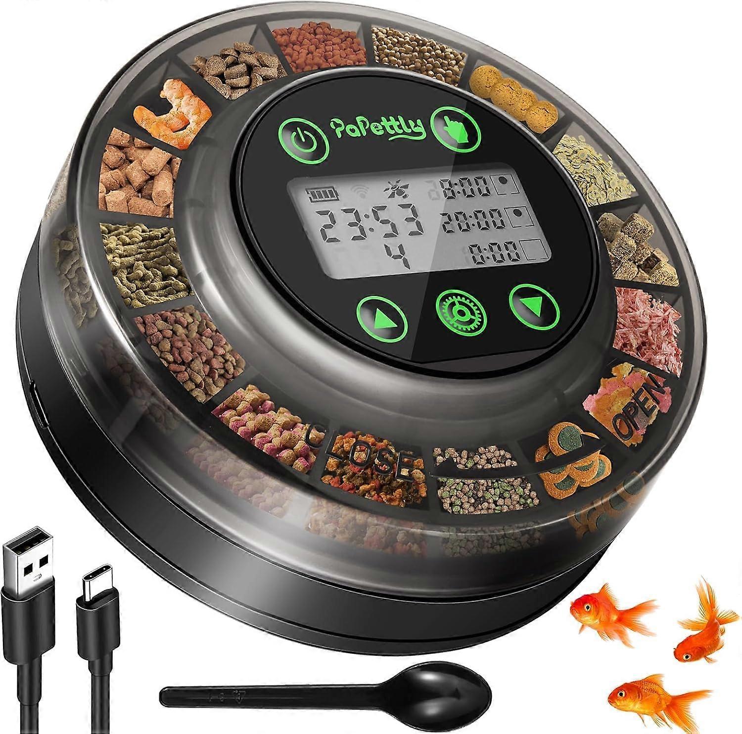 Automatic Fish Feeder for Aquarium, Automatic Fish Feeder with Timer, Automatic Feeder, Rechargeable Fish Feeder with USB Cable, LCD