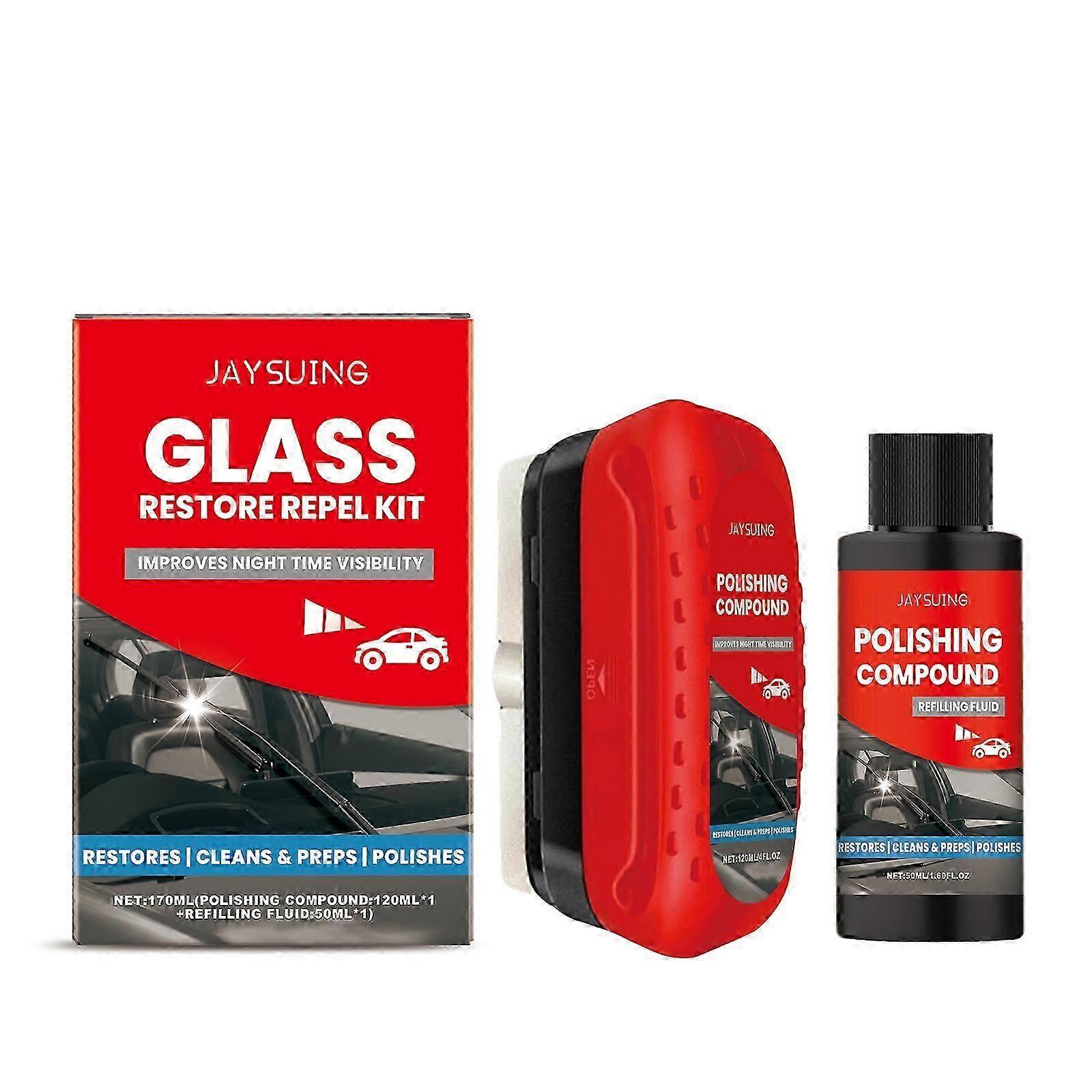 Car Windshield Glass Polishing Kit  Remove Water Stains  Dust, Easy to Use, Refillable