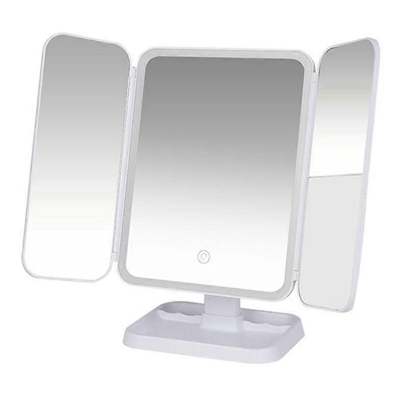 Tri-Fold Makeup Mirror LED Light Dormitory Makeup Mirror White