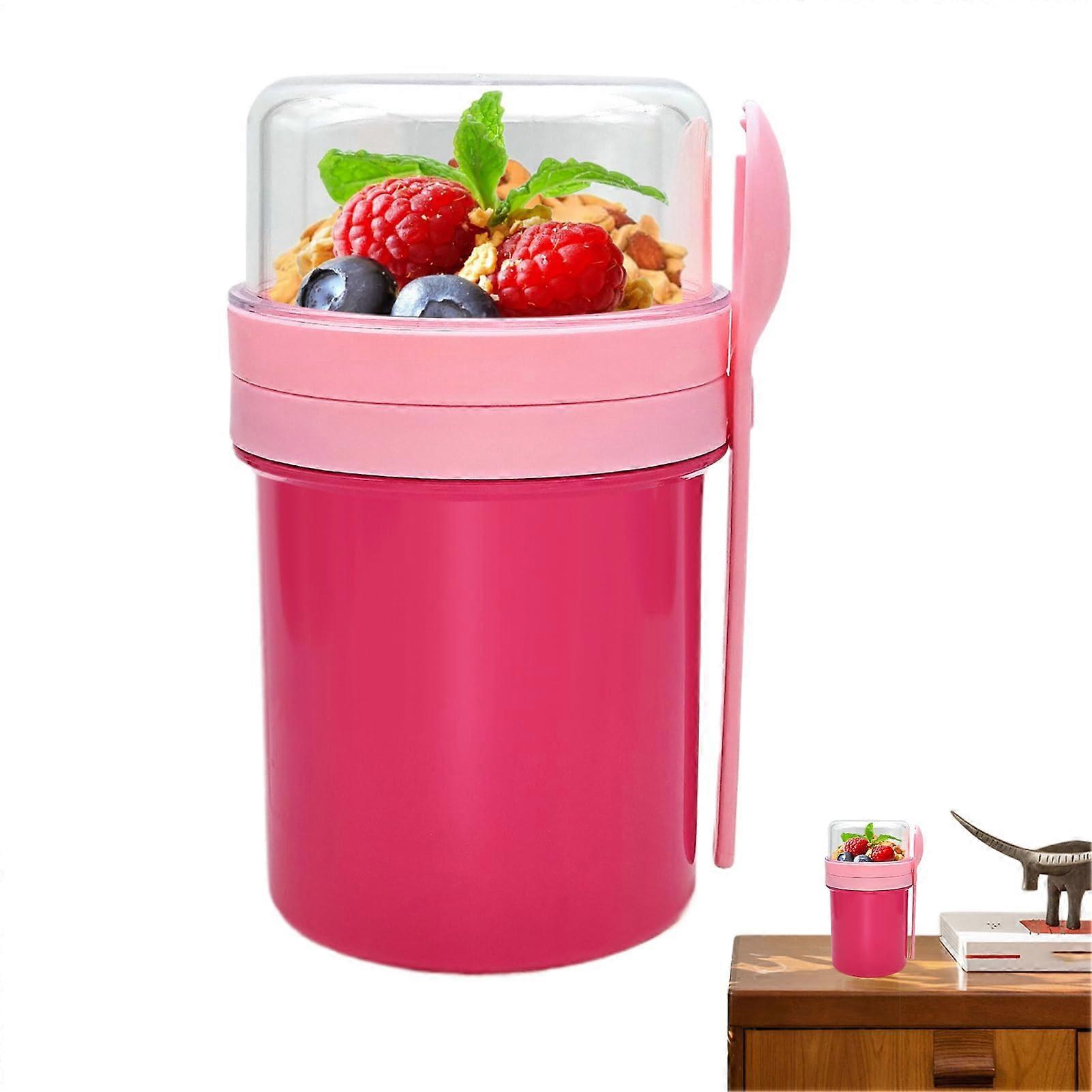 Yogurt Parfait Cup with Spoon, Leakproof Dual Compartments Cereal Container for Travel Breakfast Pink