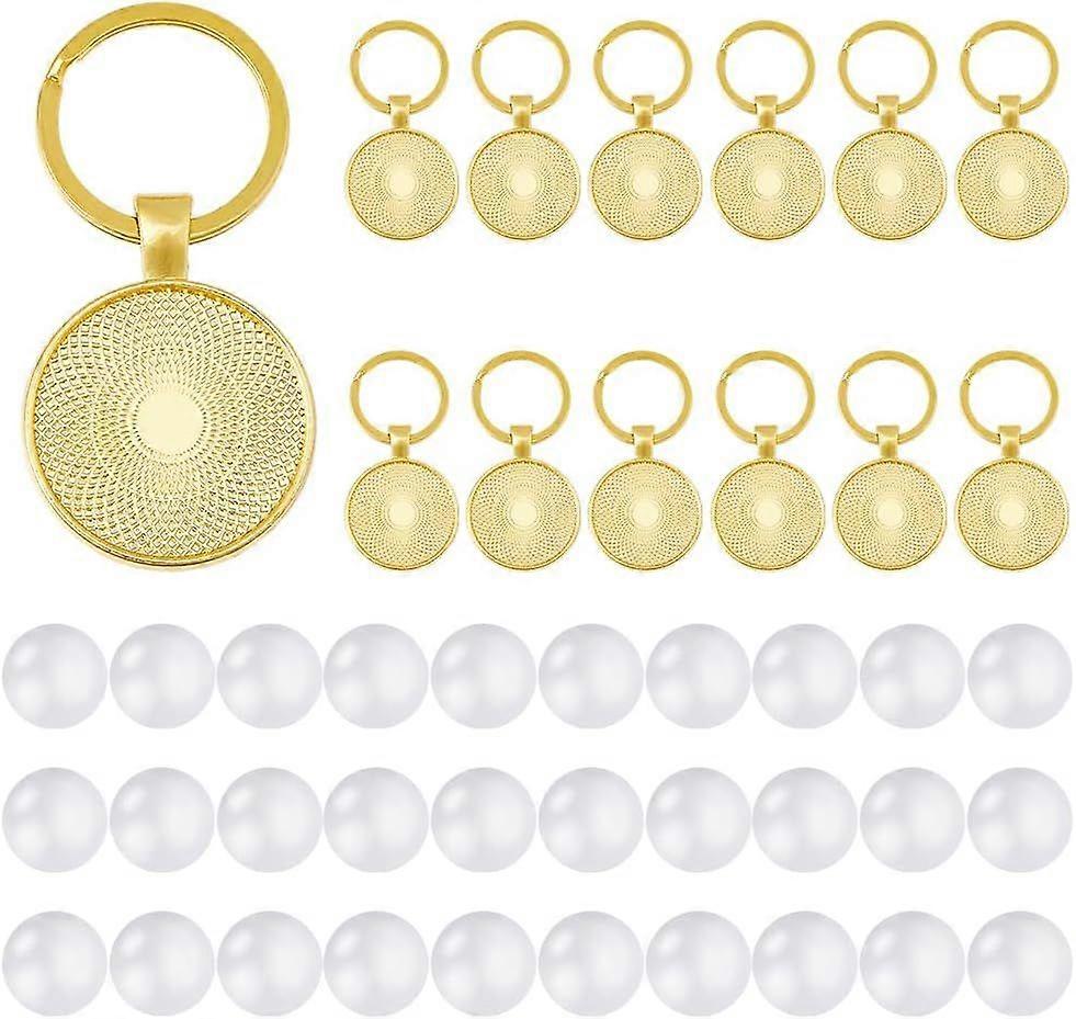 15 Sets Cabochon Keychain Blanks Bezel Trays Double Side Pendant Trays Round Alloy Photo Frames with Split Ring Metak Tray Charms Keychain with 30Pcs 