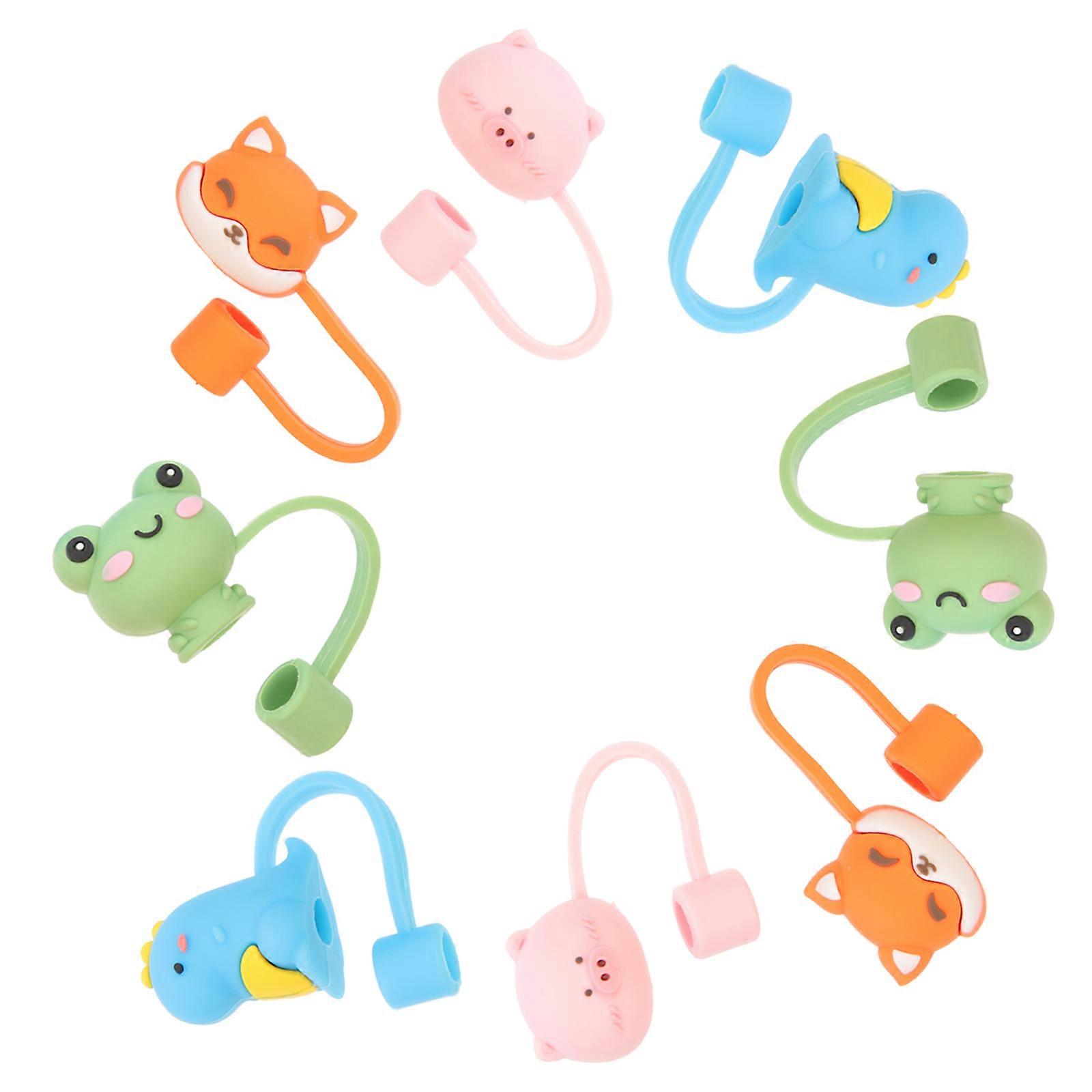 Silicone Straw Caps Cartoon Covers for 16Pcs Assorted Colors