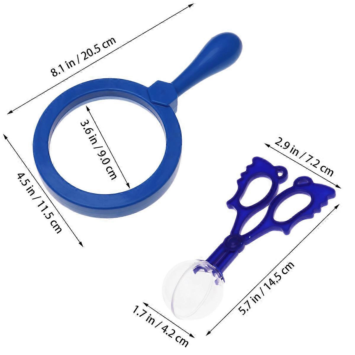 Handheld Magnifier Magnifying Glass for Kids Learning Blue Insect Clamp
