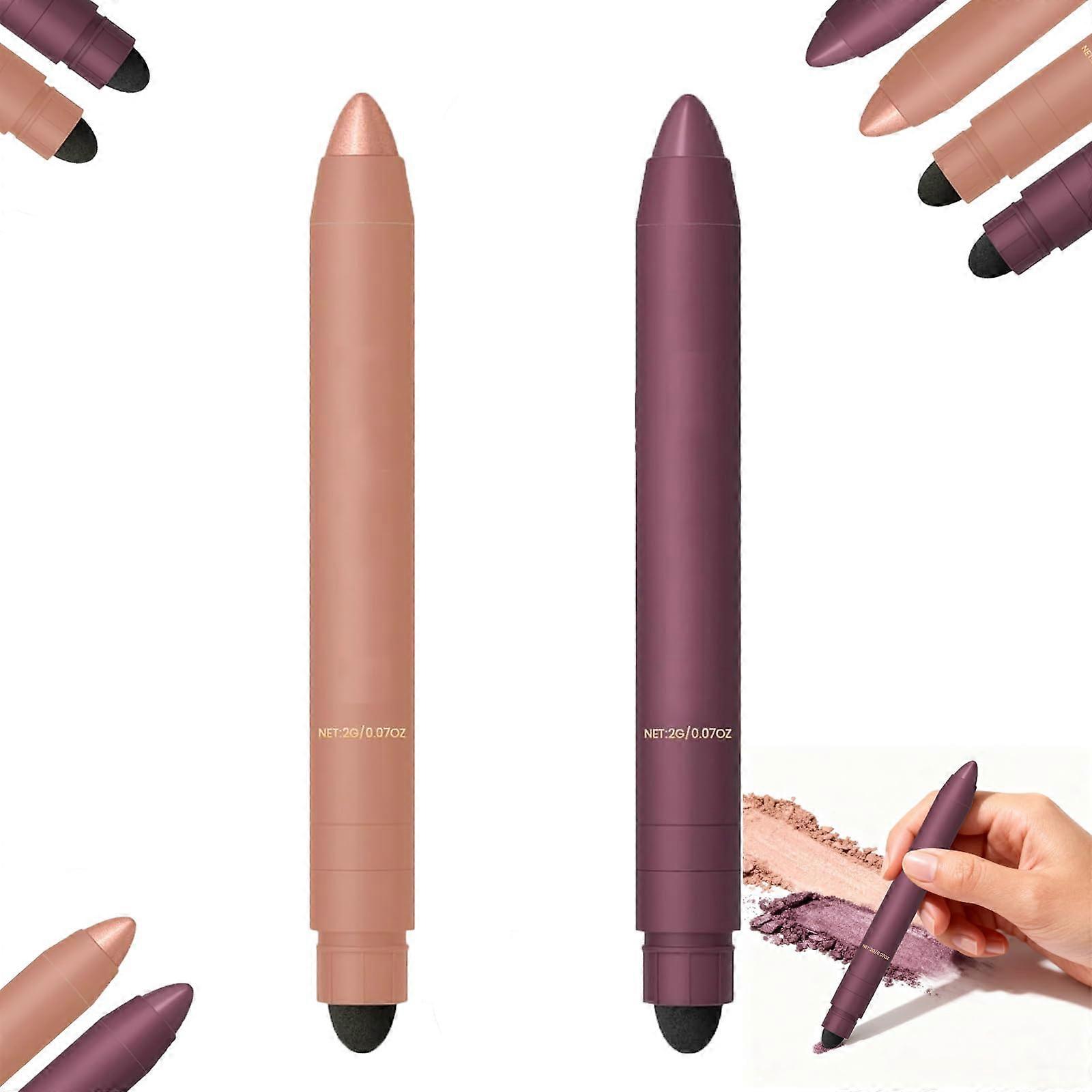 2PCS 2 in 1 Eyeshadow Stick and Eyeliner Pen, Dual Color, Long Lasting Creamy Eye Makeup