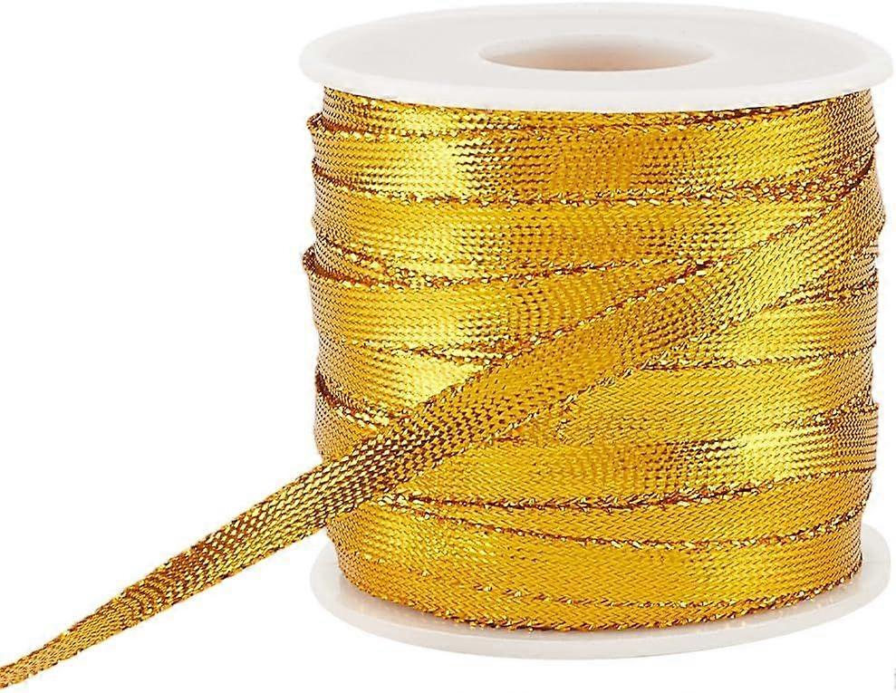 52 Yards Gold Metallic String 0.3 Inch Nylon Sparkle Dreadlock Braiding Hiphop Hair Tie Beading Tinsel Edge Twine Cord with Plastic Spool for DIY Craf