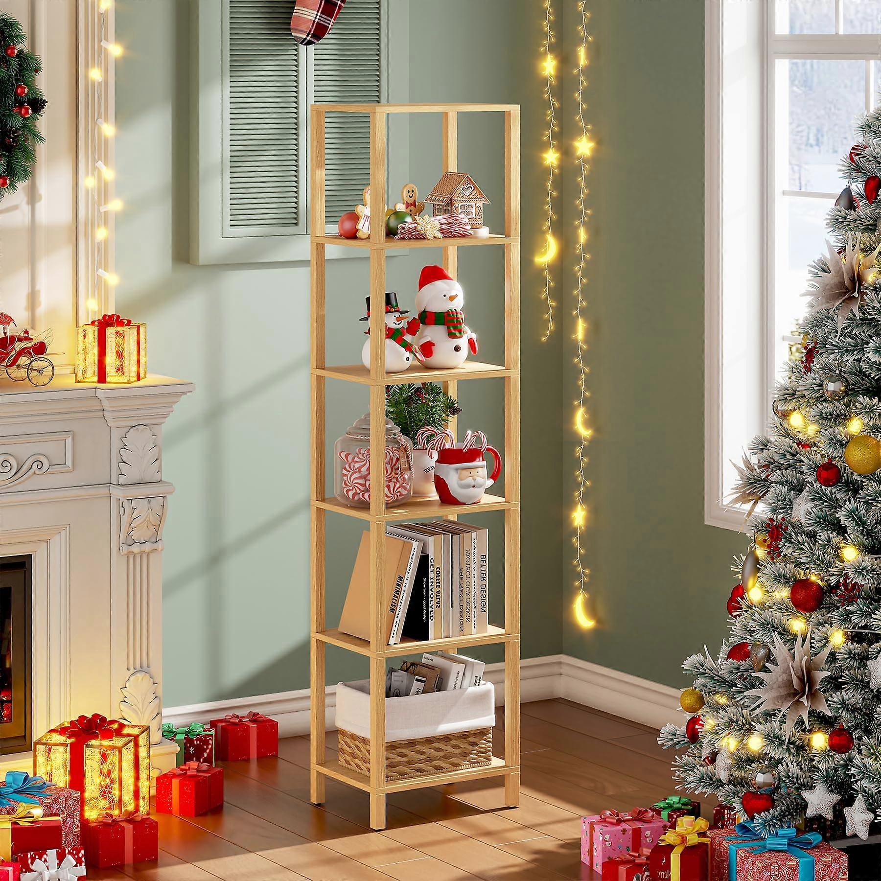 6 Tier Tall Narrow Bookshelf and Bookcase, Convertible 2 in 1 SpaceSaving Storage with Adjustable Feet