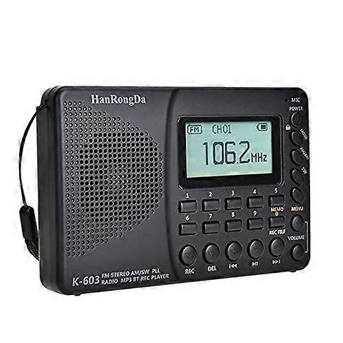 Portable AM FM Radio with Bluetooth MP3 Playback, USB Charging, 100 Station Memory, Black