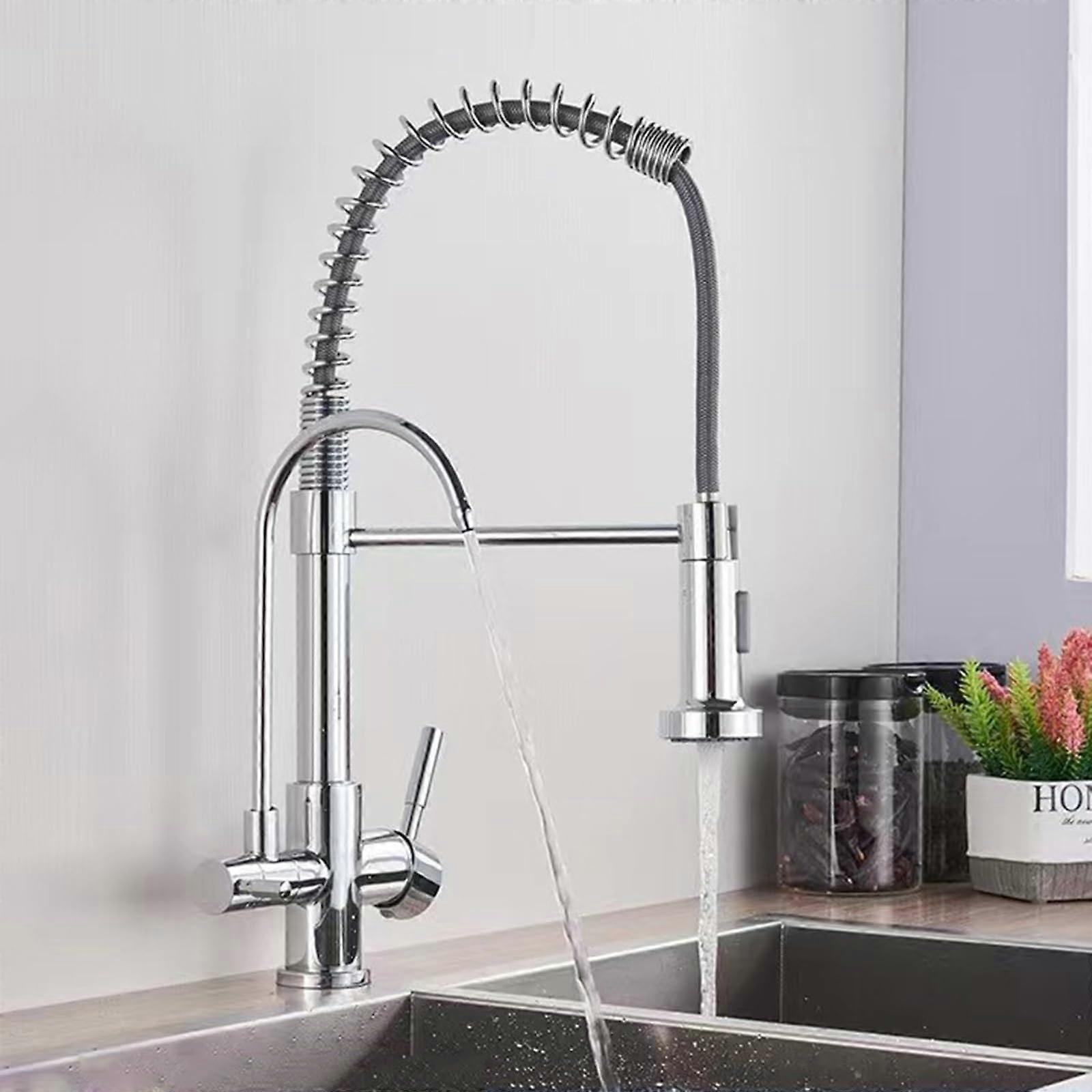 Black 3 Way Kitchen Mixer Tap with Water Filter, Pull Out Dual Spray, 360° Swivel Spout
