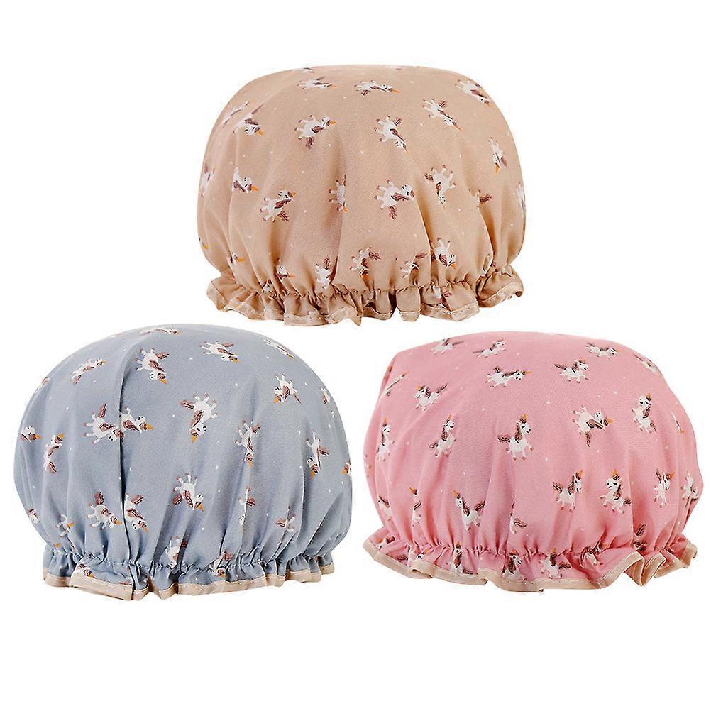 Shower Cap Cartoon Design Waterproof Bathing Caps for Shower Use 3Pcs