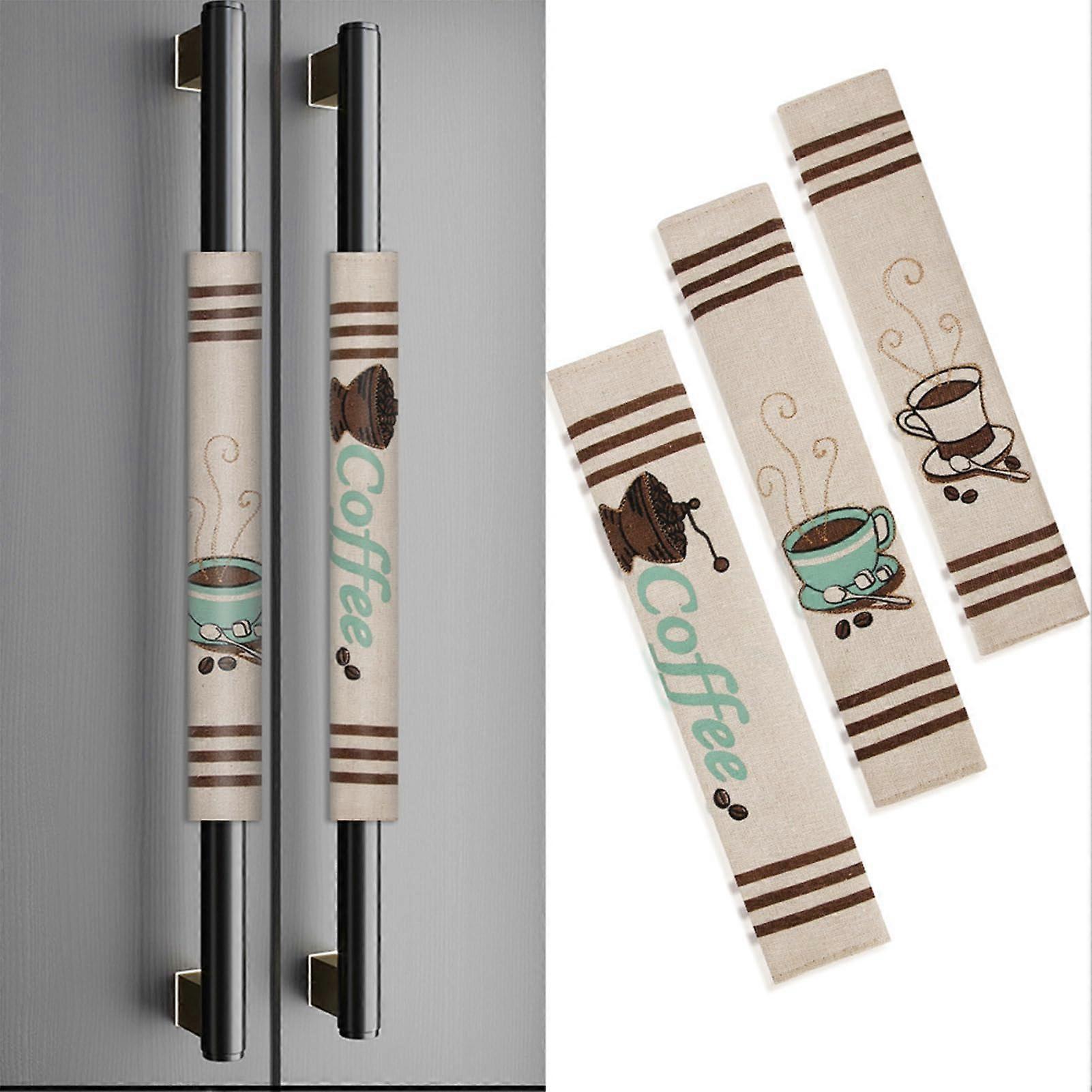 3pcs Coffee Pattern Appliance Handle Covers, Anti Slip Refrigerator Door Grip, Washable Kitchen Set