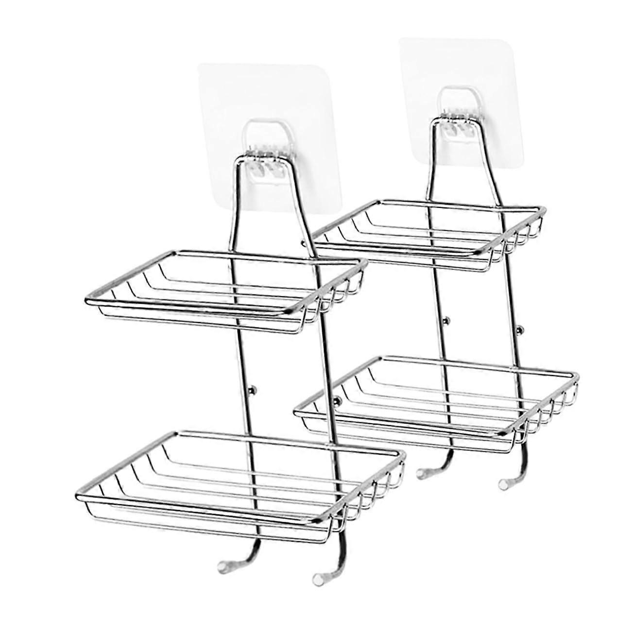 2pcs Wall Mounted Soap Dish Stainless Steel Rustproof NoDrill with Fast Drainage and Hooks