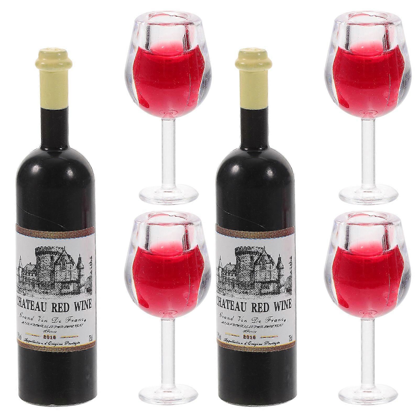 2 Sets Miniature Wine Bottles Cups Mini Bottle Models Pretend Play Mini House Props
