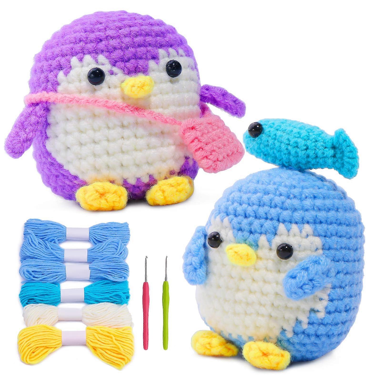 2 Pack Penguin Crochet Kit for Beginners with Video Tutorials, Hooks and Soft Colored Yarn