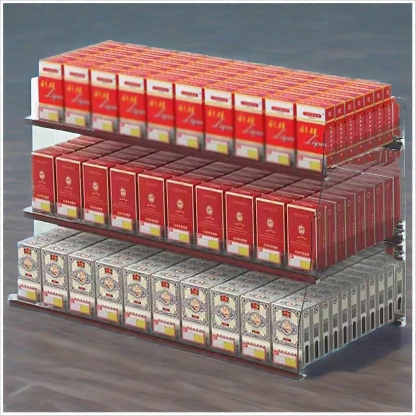 Acrylic Cigarette Display Rack with Automatic Front Push, 25 Tier Clear Wall Mounted Shelf