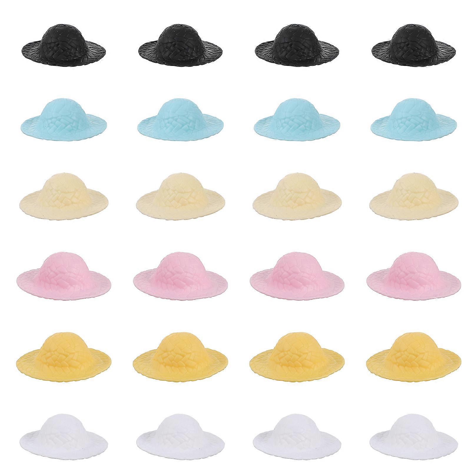 Mini Simulation Straw Hats Decoration 24Pcs Hats for Doll Crafts