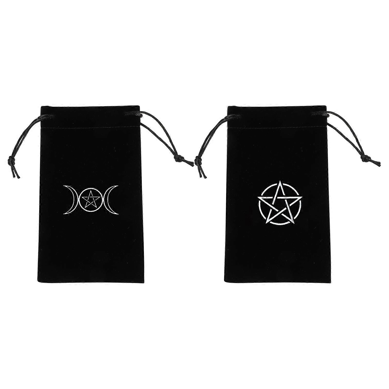 2Pcs Tarot Cards Storage Bag for Storage Black Fabric Pentacle Pattern
