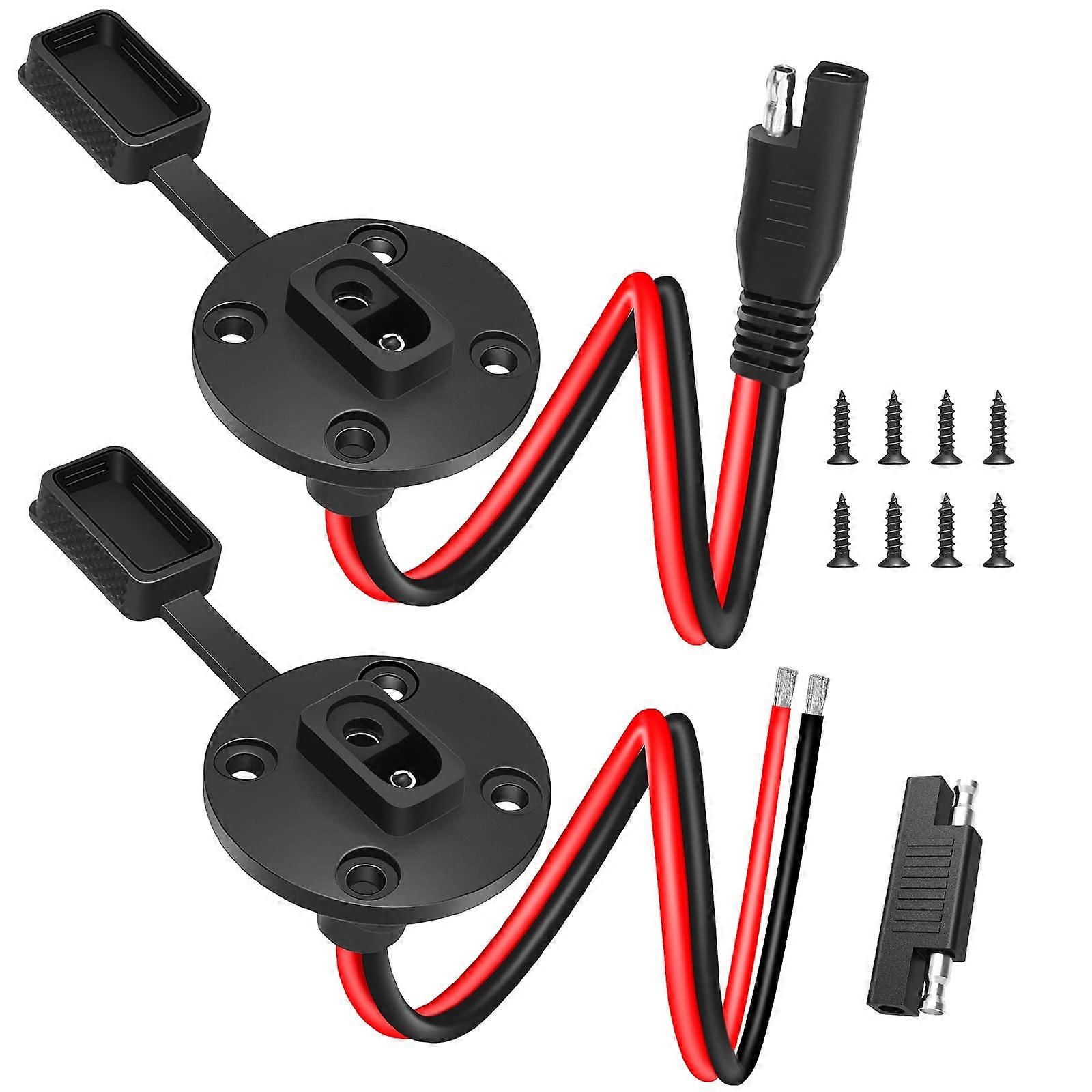 SAE Power Socket Weatherproof Quick Connect Flush Mount 12AWG Solar Panel Connector 2 Pack
