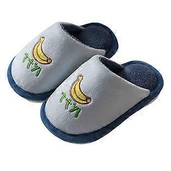 Bequeme Hausschuhe für Jungen und Mädchen mit niedlichem Fruchtmuster, ohne Memory-Schaum, warm und flach, grau, 4-5 Jahre