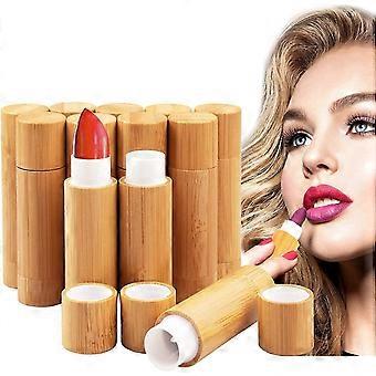 12Pcs Bamboo Empty Lipstick Tubes, 5.5g Refillable DIY Lip Balm Tube Containers
