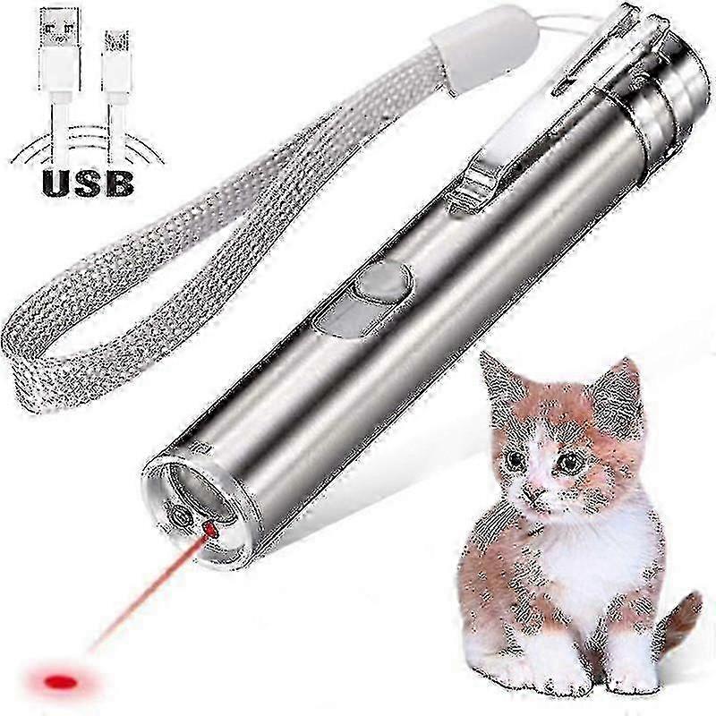 Cat Training Laser Pointer USB Rechargeable Pet Toy with LED Flashlight