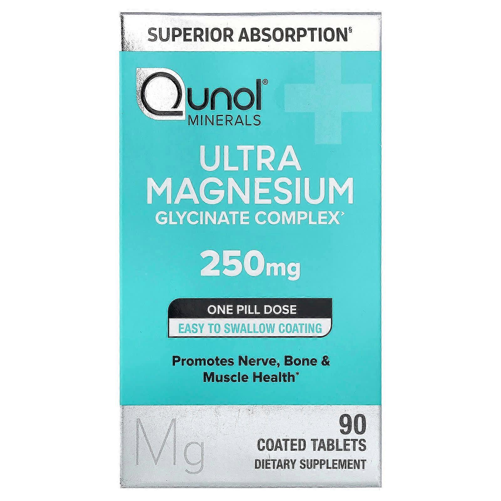 Qunol, Ultra Magnesium Glycinate Complex, 250 mg, 90 tabletek powlekanych