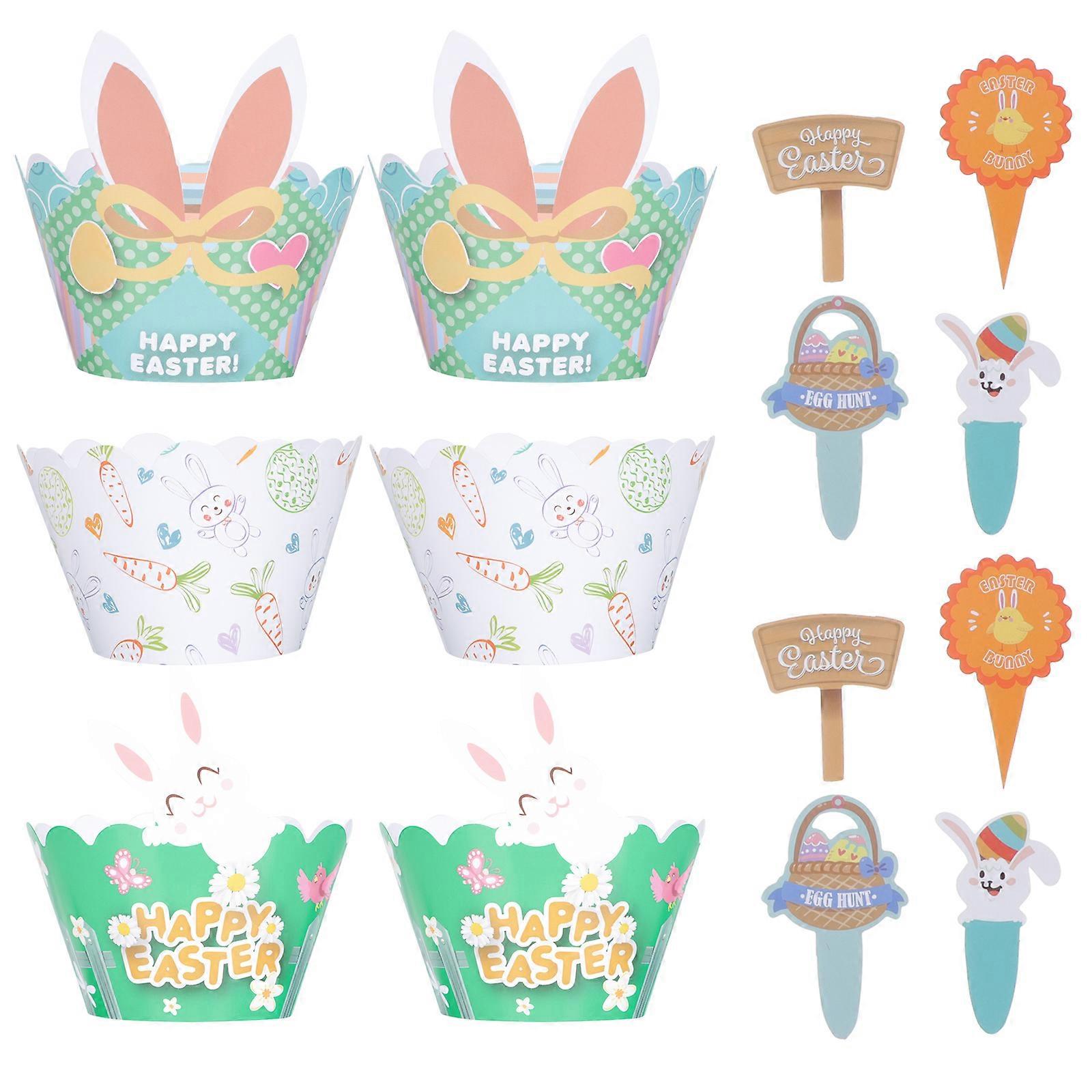 Easter Cake Decor Paper Cake Wrapper for Party 36Sets Creative Ornaments