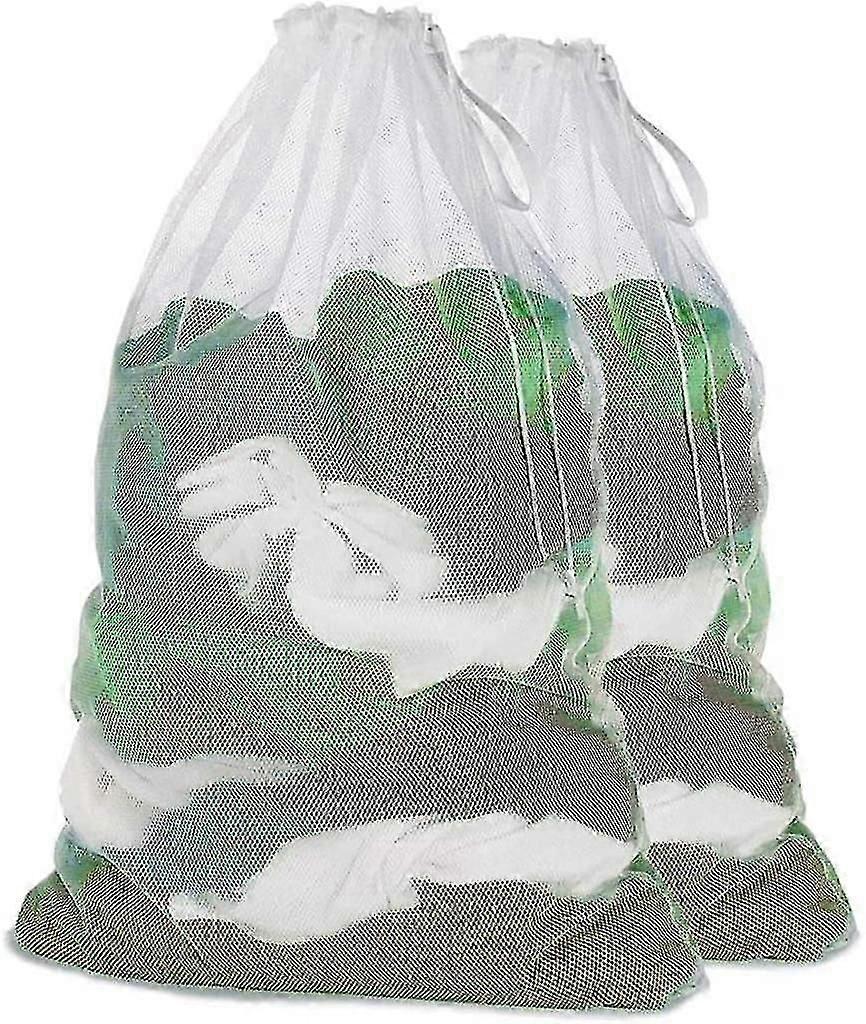 2pcs Large Washing Net Bags With Lockable Drawstring For Big Clothes