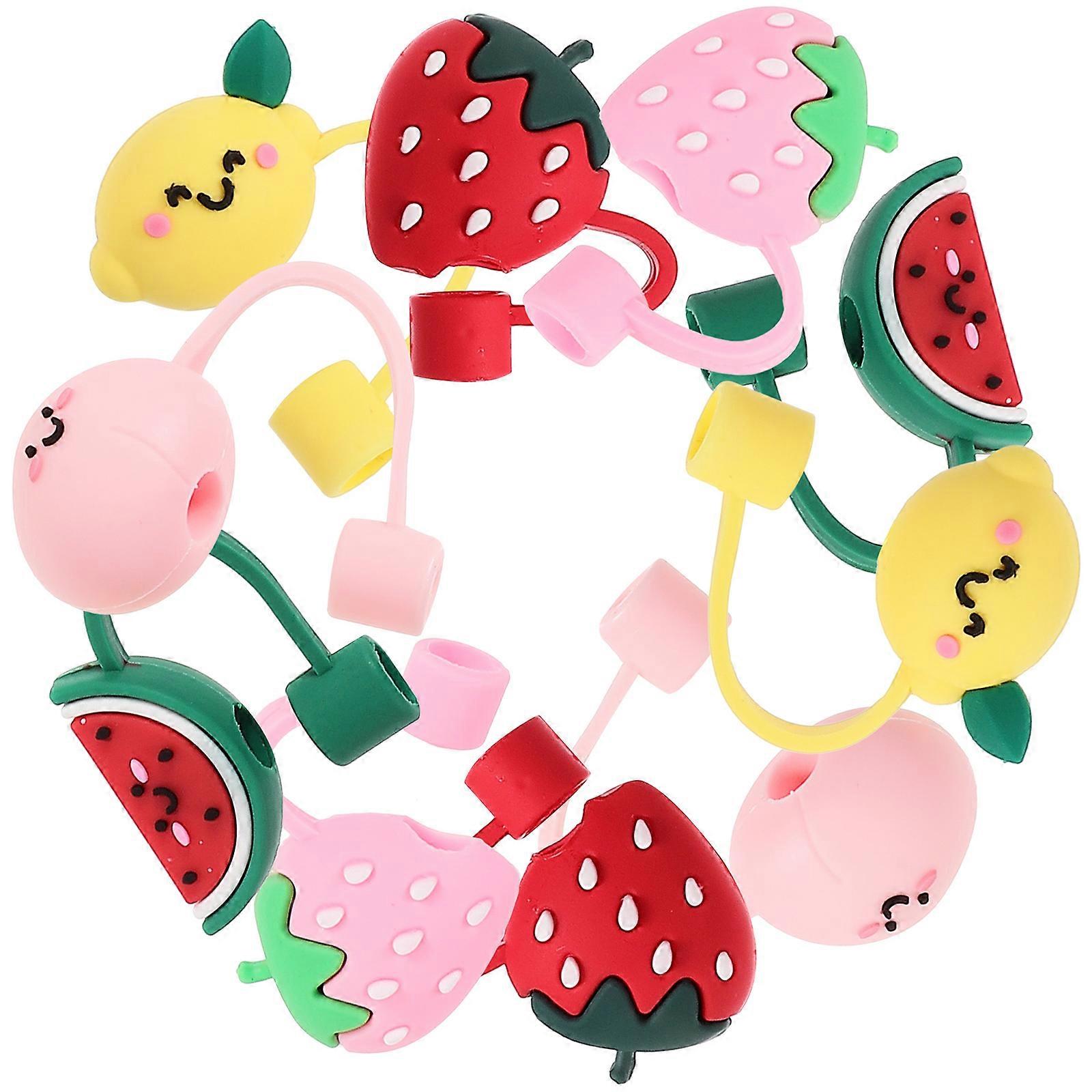 10Pcs Fruit Shape Straw Covers Reusable Drinking Straw Caps Lids Straw Plugs