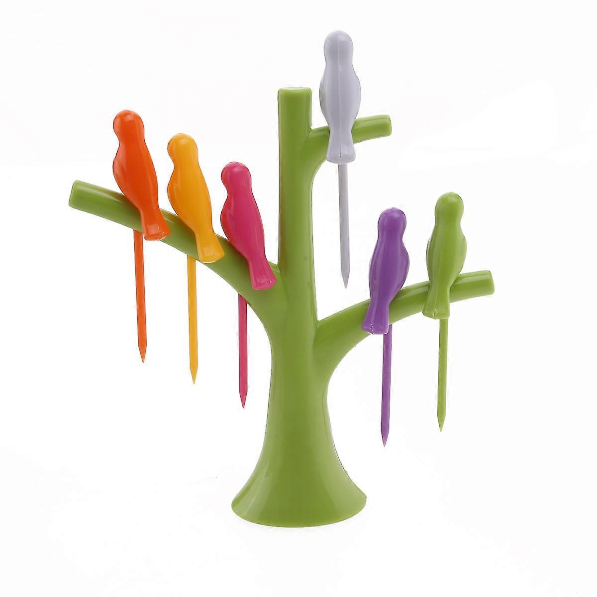 Tree and Bird Shaped Plastic Toothpick Fruit Fork (Green)