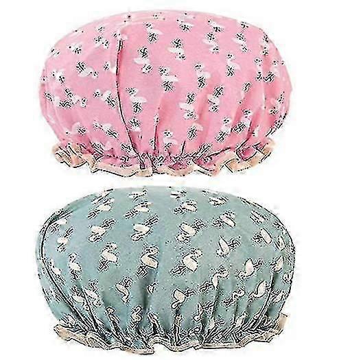 Shower Caps 2 Pack Waterproof Double Layers Caps Elastic,flamingo