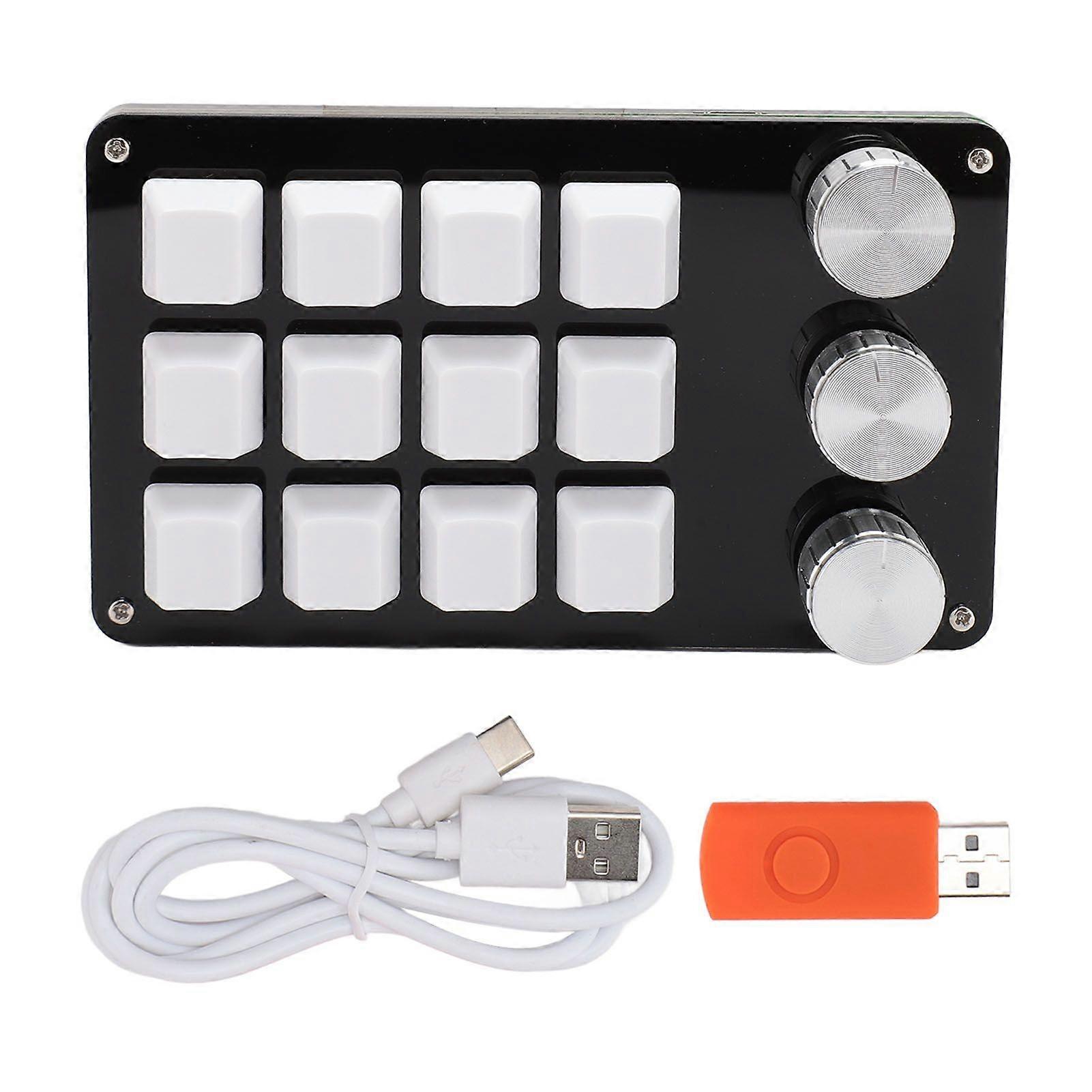 Mini Custom Keypad 12 Keys 3 Knobs Programmable Blue Switch Hot Swappable Programming Macro Keypad for Computer Gaming
