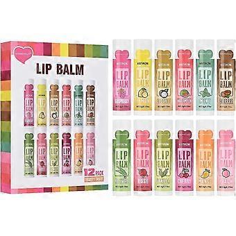 12er-Pack Lippenbalsam, Natürlicher Feuchtigkeitsspendender Lippenbalsam im Großpack, Feuchtigkeitsspendender Lippenbalsam zur Reparatur trockener und rissiger Lippen – 12 Geschmacksrichtungen