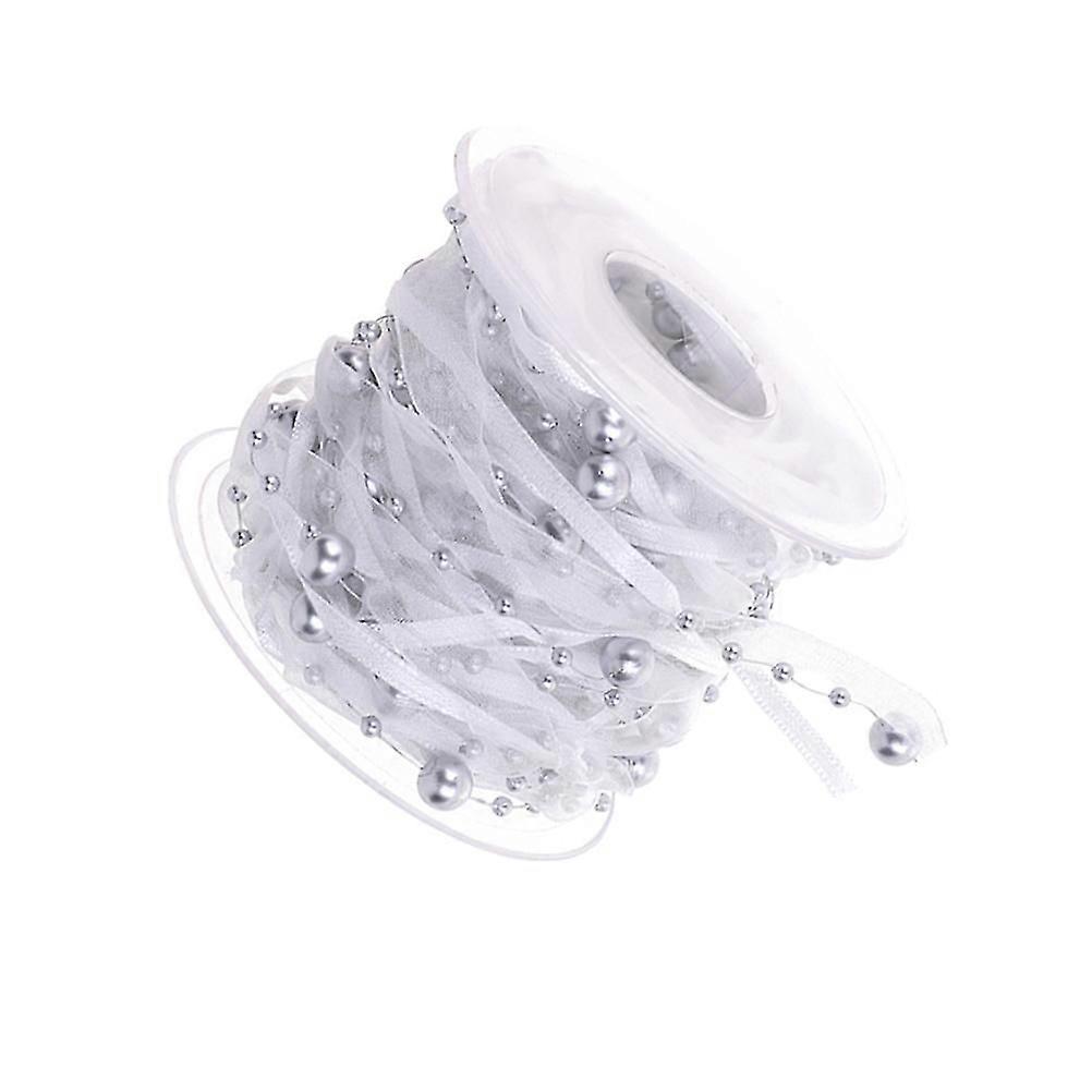 Silver Beaded Ribbon, Polyester Plastic Trim for DIY Crafts, Wedding Decoration, Gift Wrapping, 1 Roll