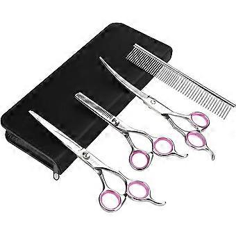 Dog Grooming Scissors Set, Pet Grooming Scissors Set, Thinning Scissors, Straight & Curved Scissors With Comb