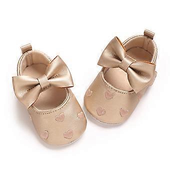Klassische Babyschuhe mit süßer Schleife und Herzmotiv, rutschfeste, weiche Sohle, ideal für Lauflernschuhe, Babys und Kleinkinder von 0-18 Monaten.