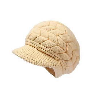 Thicken Warm Striper Knitted Cap Ear Protection Winter Women Beret Brim Caps Elastic Knit Hat Girls