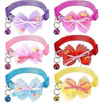 6pcs Cat Collar With Bell And Bow Tie,anti Strangulation,adjustable Safety Collars,19-32cm 6 Colors