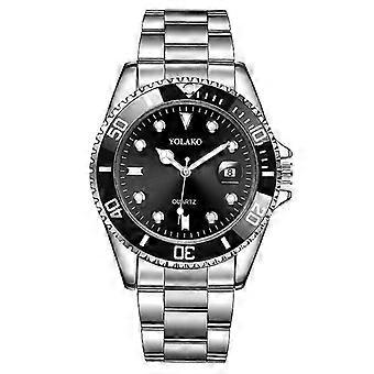 Relojes de pulsera verdes con calendario para hombre, correa de acero y movimiento de cuarzo.