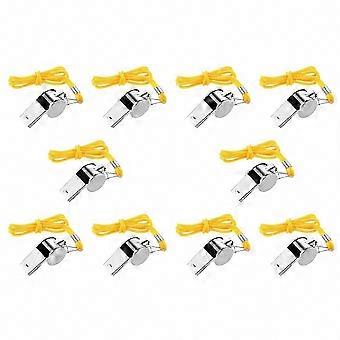 Stainless Steel Whistles 10 Pack with Lanyard, Loud Crisp Sound for Teachers, Coaches, and Referees