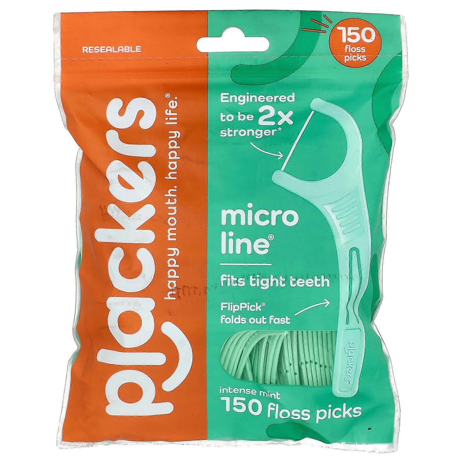 4 x Plackers, Micro Line, Floss Picks, Fresh Mint, 150 Count