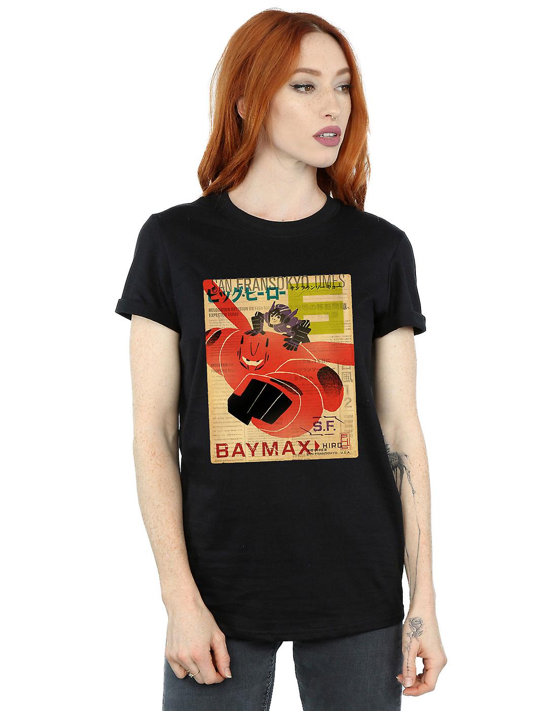 迪士尼女装大英雄6 Baymax Flying Baymax报纸男友版型T恤