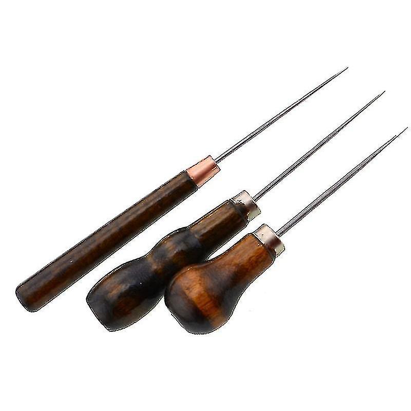 3pcs Leather Wood Handle Awl Tools For Leather Craft Stitching Sewing