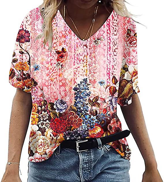 Naisten T-paita Tee Kukkaprintti Lyhythihainen lomaviikonloppu Basic V Kaula-aukko Säännöllinen kukkamaalaus